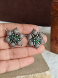 Oxidized Silver Plated Floral Stud Earring | AMOLA