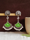 Peacock enamel Pearl drops Oxidized Earring | AMOLA