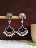 Peacock enamel Pearl drops Oxidized Earring | AMOLA