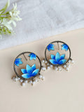 Hand painted Oxidized Flower Studs | AMOLA