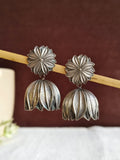 Floral Oxidized Lotus Jhumka Earrings | AMOLA