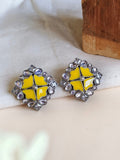 Oxidized Silver Floral Enamel Stud Earrings | AMOLA
