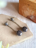 Ornate Silver Ball Charm Dangler Earrings | AMOLA