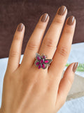 Oxidised Silver Butterfly Gemstone Ring | AMOLA