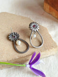 Silver Oxidised Tribal Floral Earrings | AMOLA
