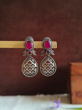 Antique Oxidized Silver Pink Ruby Drop Earrings | AMOLA