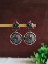 Silver Oxidized Stone Ethnic Drop Earrings | AMOLA