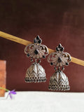 Oxidized Floral Silver Plated Jhumki Earrings | AMOLA
