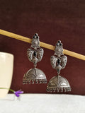 Oxidized Peacock Silver Plated Jhumka Earrings | AMOLA