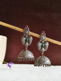 Oxidized Peacock Silver Plated Jhumka Earrings | AMOLA