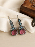 Antique Oxidized Oval Stone Hook Earrings | AMOLA