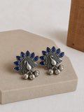 Oxidized Silver Peacock Stone Ghungroo Stud | AMOLA