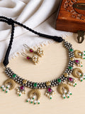 Dual Tone Pearl Oxidized Necklace | AMOLA