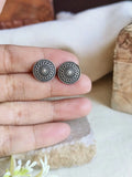 Oxidised Silver Round Stud Earrings for Timeless, Everyday Elegance | AMOLA