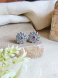 Silver Polish Oxidized Floral Stud Earrings for Casual Chic | AMOLA
