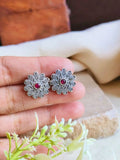 Silver Polish Oxidized Floral Stud Earrings for Casual Chic | AMOLA