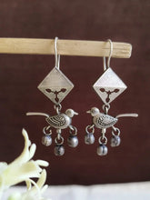Silver Oxidised Bird Hook Earrings with Metal Ghungroos | AMOLA
