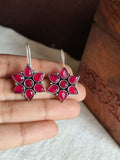 Oxidised Floral Hook Earrings with Multi-Color Stones | AMOLA