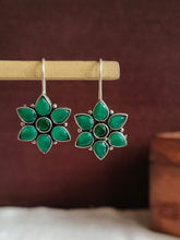 Oxidised Floral Hook Earrings with Multi-Color Stones | AMOLA