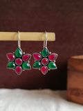 Oxidised Floral Hook Earrings with Multi-Color Stones | AMOLA