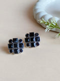 Oxidized Silver Plated Square Stone Studs | AMOLA