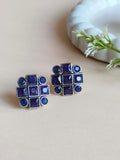 Oxidized Silver Plated Square Stone Studs | AMOLA