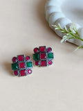 Oxidized Silver Plated Square Stone Studs | AMOLA