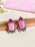 German Silver Monalisa Stud Earrings with Pearl Drops Elegance | AMOLA