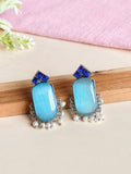German Silver Monalisa Stud Earrings with Pearl Drops Elegance | AMOLA