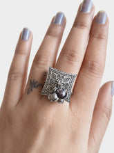 Silver Square Ghungroo Adjustable Ring | AMOLA