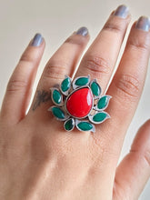 Stone Stud Lotus Oxidised Rings | AMOLA