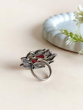 Stone Stud Lotus Oxidised Rings | AMOLA