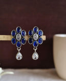 Oxidized Silver Oval Gemstone Stud Earrings | AMOLA