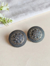 Silver Oxidized Floral Round Stud Earrings | AMOLA
