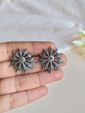 Silver Oxidised Floral Stud Earrings | AMOLA