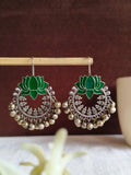 Lotus Enamel Hook Earrings with Ghungroo | AMOLA
