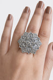 Oxidized Silver Plated Lotus Om Ring | AMOLA