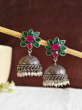 Stone Studded Oxidised Pearl Jhumka | AMOLA