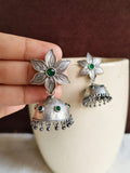 Silver Oxidized Flower Jhumka Earrings for Navratri Festivities | AMOLA