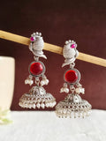 Traditional Silver Replica Peacock Jhumka Earrings with Monalisa Stone | AMOLA