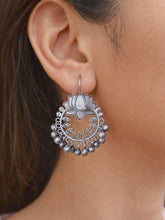 Antique Lotus Floral Oxidised Hook Earrings | AMOLA