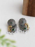 Dual-tone peacock-motif stud earrings