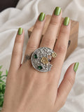 Dual Tone Adjustable Oxidised Rings | AMOLA