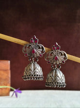 Oxidized Floral Silver Plated Jhumki Earrings | AMOLA