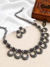 925 Silver Plated Half-Moon Floral Necklace Set | AMOLA