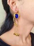 Golden Handmade Long Dangler Earrings with Monalisa Stone | AMOLA