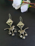 Silver Oxidised Bird Hook Earrings with Metal Ghungroos | AMOLA