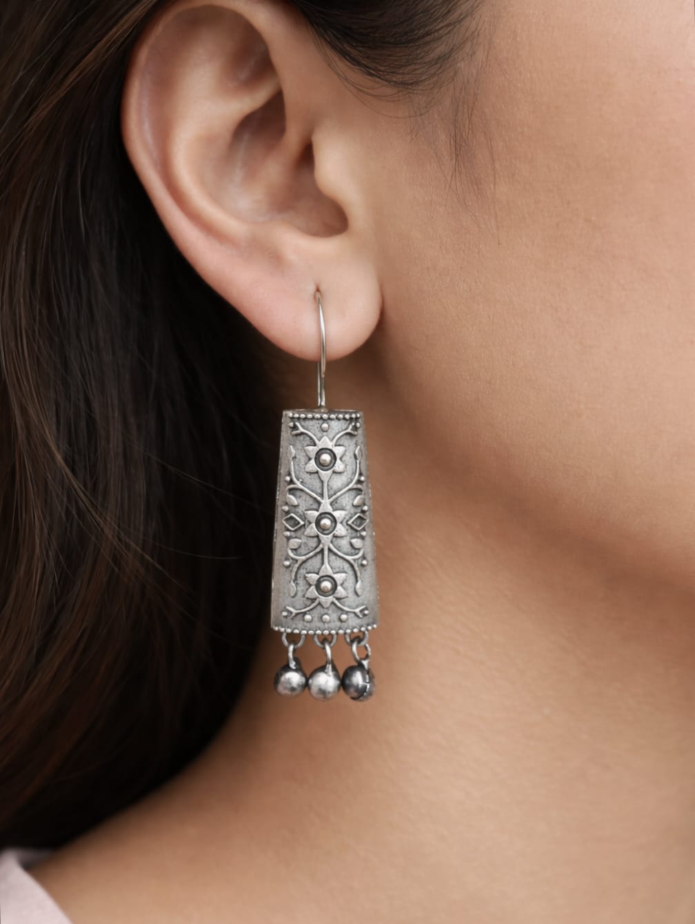 Silver-Plated Hook Earrings with Ghungroo for Casual Elegance | AMOLA