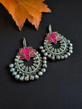 Lotus Enamel Hook Earrings with Ghungroo | AMOLA