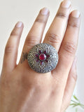 Silver Stone Studded Oxidised Ring | AMOLA